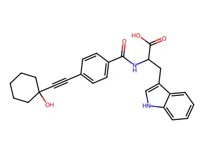 N-{4-[(1-hydroxycyclohexyl)ethynyl]benzoyl}tryptophan structure