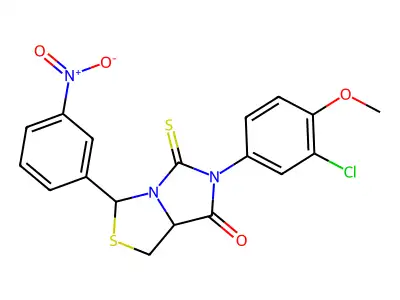 6-(3-chloro-4-methoxyphenyl)-3-(3-nitrophenyl)-5-thioxotetrahydro-7H-imidazo[1,5-c][1,3]thiazol-7-one structure