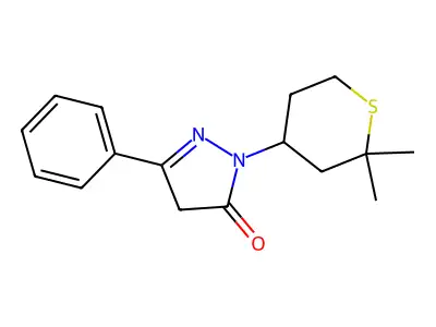 3H-Pyrazol-3-one, 2,4-dihydro-5-phenyl-2-(tetrahydro-2,2-dimethyl-2H-thiopyran-4-yl)- structure