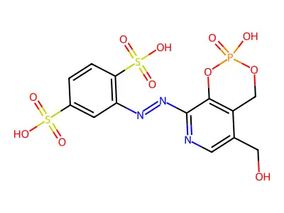 2-[[2-hydroxy-5-(hydroxymethyl)-2-oxo-4H-[1,3,2]dioxaphosphinino[4,5-c]pyridin-8-yl]diazenyl]benzene-1,4-disulfonic acid structure