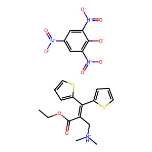 Acrylic acid, 2-(dimethylaminomethyl)-3,3-di-2-thienyl-, ethyl ester, picrate structure