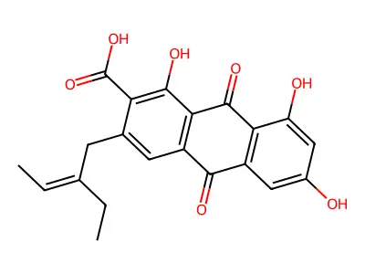 3-(2-Ethylbut-2-enyl)-1,6,8-trihydroxy-9,10-dioxoanthracene-2-carboxylic acid structure