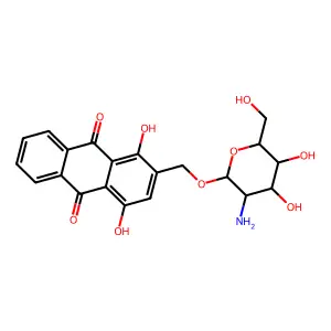 9,10-Anthracenedione, 2-(((2-amino-2-deoxy-beta-D-glucopyranosyl)oxy)methyl)-1,4-dihydroxy- structure