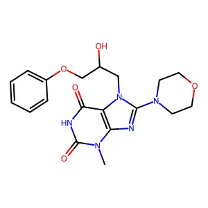 7-(2-hydroxy-3-phenoxypropyl)-3-methyl-8-morpholino-1H-purine-2,6(3H,7H)-dione structure