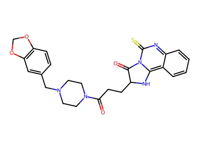 2-(3-{4-[(2H-1,3-benzodioxol-5-yl)methyl]piperazin-1-yl}-3-oxopropyl)-5-sulfanylidene-2H,3H,5H,6H-imidazo[1,2-c]quinazolin-3-one structure