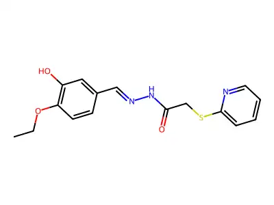 N-[(E)-(4-ethoxy-3-hydroxyphenyl)methylideneamino]-2-pyridin-2-ylsulfanylacetamide structure