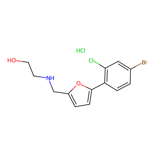 2-[[5-(4-Bromo-2-chlorophenyl)furan-2-yl]methylamino]ethanol;hydrochloride structure