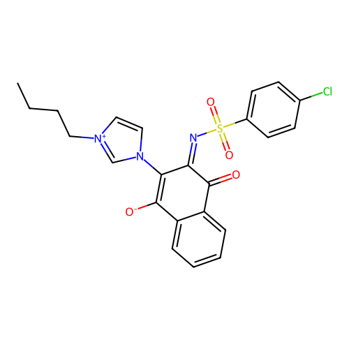 2-(3-butylimidazol-3-ium-1-yl)-3-(4-chlorophenyl)sulfonylimino-4-oxonaphthalen-1-olate structure