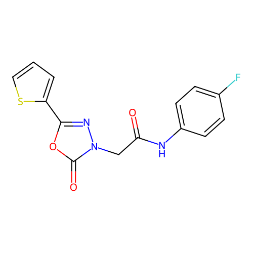 N-(4-Fluorophenyl)-2-oxo-5-(2-thienyl)-1,3,4-oxadiazole-3(2H)-acetamide structure