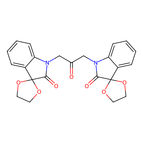 1,3-di(1',3'-dihydro-2'-oxospiro[1,3-dioxolane-2,3'-(2'H)-indole]-1'-yl)acetone structure