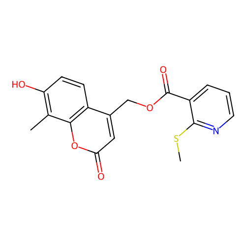 (7-hydroxy-8-methyl-2-oxo-2H-chromen-4-yl)methyl 2-(methylsulfanyl)pyridine-3-carboxylate structure