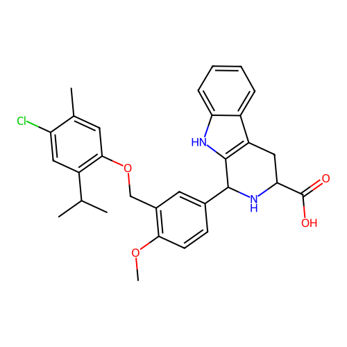 1-(3-((4-chloro-2-isopropyl-5-methylphenoxy)methyl)-4-methoxyphenyl)-2,3,4,9-tetrahydro-1H-pyrido[3,4-b]indole-3-carboxylic acid structure