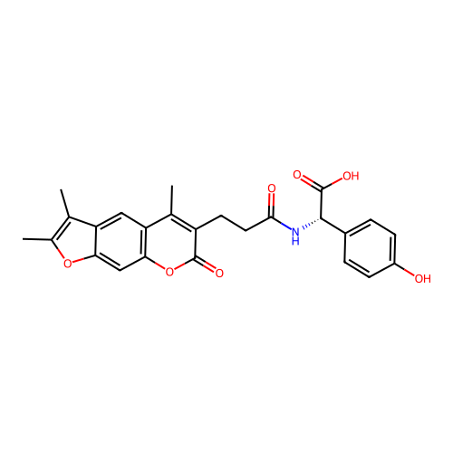 (2S)-2-(4-hydroxyphenyl)-2-[3-(2,3,5-trimethyl-7-oxofuro[3,2-g]chromen-6-yl)propanoylamino]acetic acid structure