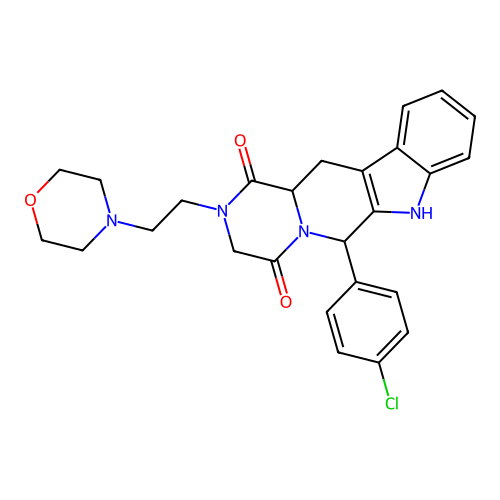 6-(4-chlorophenyl)-2-(2-morpholinoethyl)-2,3,12,12a-tetrahydropyrazino[1',2':1,6]pyrido[3,4-b]indole-1,4(6H,7H)-dione structure