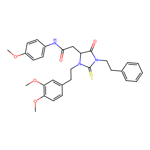 2-{3-[2-(3,4-dimethoxyphenyl)ethyl]-5-oxo-1-(2-phenylethyl)-2-thioxoimidazolidin-4-yl}-N-(4-methoxyphenyl)acetamide structure