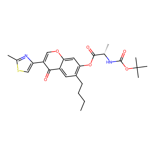 (S)-6-butyl-3-(2-methylthiazol-4-yl)-4-oxo-4H-chromen-7-yl 2-((tert-butoxycarbonyl)amino)propanoate structure