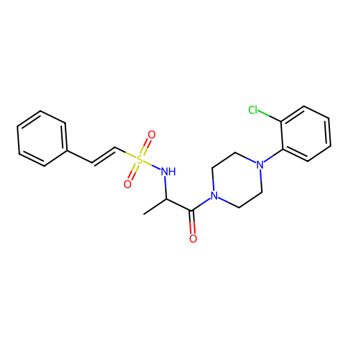 (E)-N-[1-[4-(2-chlorophenyl)piperazin-1-yl]-1-oxopropan-2-yl]-2-phenylethenesulfonamide structure