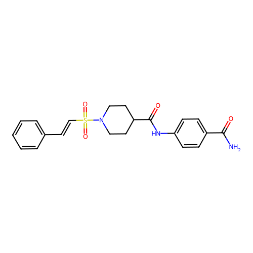 N-(4-carbamoylphenyl)-1-[(E)-2-phenylethenyl]sulfonylpiperidine-4-carboxamide structure