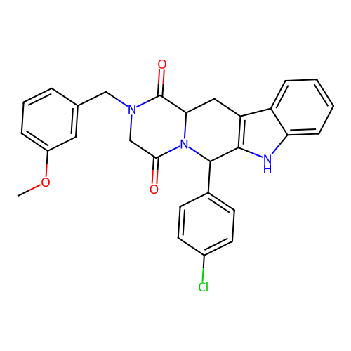 6-(4-chlorophenyl)-2-(3-methoxybenzyl)-2,3,12,12a-tetrahydropyrazino[1',2':1,6]pyrido[3,4-b]indole-1,4(6H,7H)-dione structure