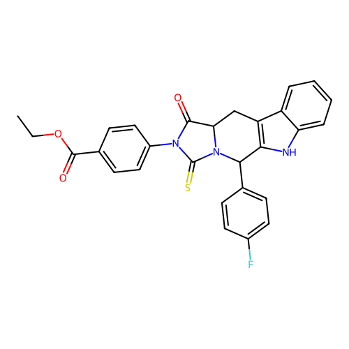 ethyl 4-[5-(4-fluorophenyl)-1-oxo-3-thioxo-5,6,11,11a-tetrahydro-1H-imidazo[1',5':1,6]pyrido[3,4-b]indol-2(3H)-yl]benzoate structure