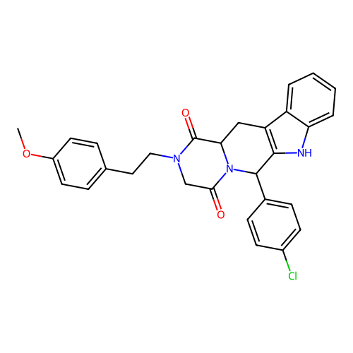 6-(4-chlorophenyl)-2-(4-methoxyphenethyl)-2,3,12,12a-tetrahydropyrazino[1',2':1,6]pyrido[3,4-b]indole-1,4(6H,7H)-dione structure