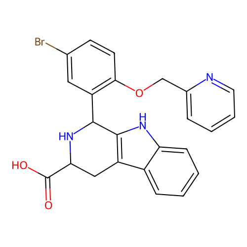 1-(5-bromo-2-(pyridin-2-ylmethoxy)phenyl)-2,3,4,9-tetrahydro-1H-pyrido[3,4-b]indole-3-carboxylic acid structure
