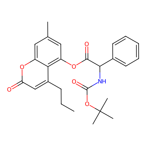 7-methyl-2-oxo-4-propyl-2H-chromen-5-yl 2-((tert-butoxycarbonyl)amino)-2-phenylacetate structure
