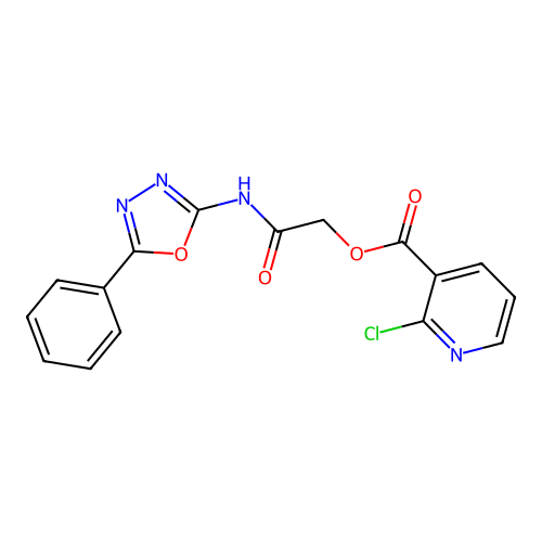 [2-oxo-2-[(5-phenyl-1,3,4-oxadiazol-2-yl)amino]ethyl] 2-chloropyridine-3-carboxylate structure
