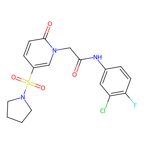 N-(3-chloro-4-fluorophenyl)-2-[2-oxo-5-(pyrrolidine-1-sulfonyl)-1,2-dihydropyridin-1-yl]acetamide structure