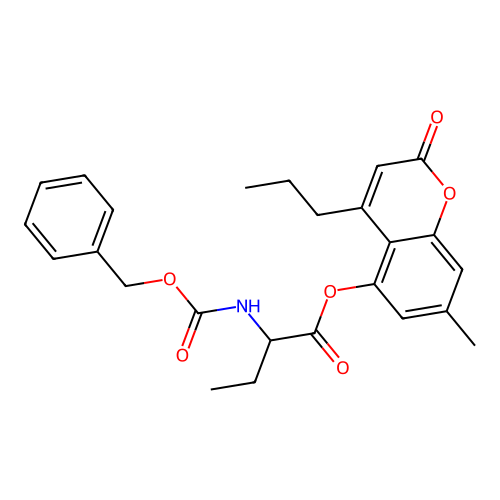 7-methyl-2-oxo-4-propyl-2H-chromen-5-yl 2-(((benzyloxy)carbonyl)amino)butanoate structure