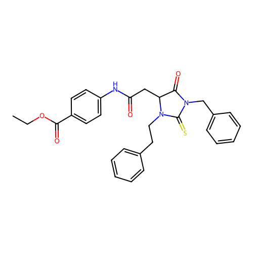 ethyl 4-(2-(1-benzyl-5-oxo-3-phenethyl-2-thioxoimidazolidin-4-yl)acetamido)benzoate structure