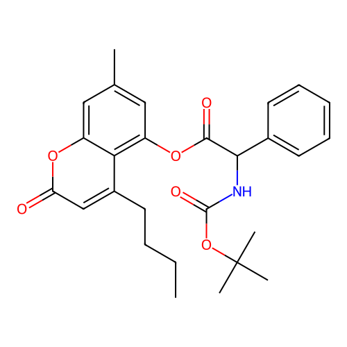 4-butyl-7-methyl-2-oxo-2H-chromen-5-yl 2-((tert-butoxycarbonyl)amino)-2-phenylacetate structure