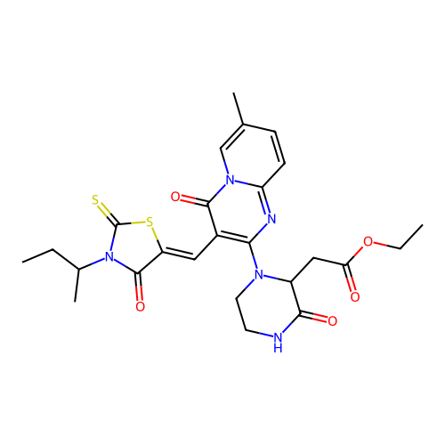 ethyl 2-[1-[3-[(Z)-(3-butan-2-yl-4-oxo-2-sulfanylidene-1,3-thiazolidin-5-ylidene)methyl]-7-methyl-4-oxopyrido[1,2-a]pyrimidin-2-yl]-3-oxopiperazin-2-yl]acetate structure