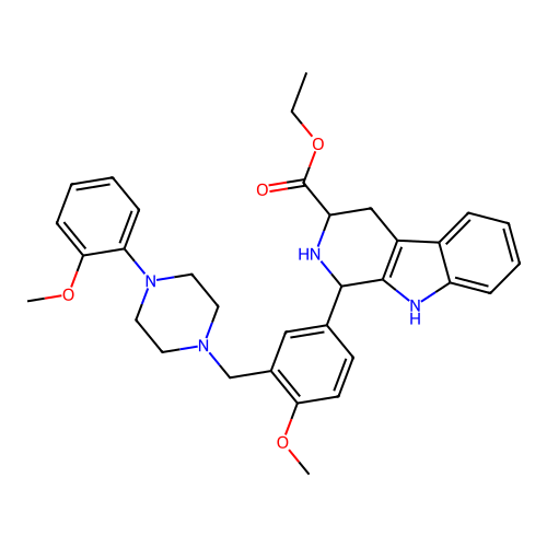 ethyl 1-(4-methoxy-3-{[4-(2-methoxyphenyl)piperazin-1-yl]methyl}phenyl)-2,3,4,9-tetrahydro-1H-beta-carboline-3-carboxylate structure
