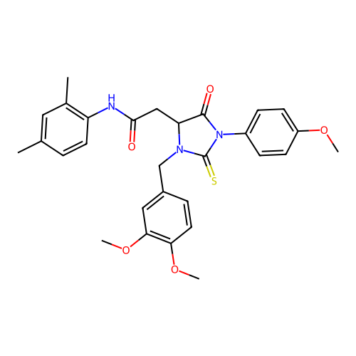 2-[3-(3,4-dimethoxybenzyl)-1-(4-methoxyphenyl)-5-oxo-2-thioxoimidazolidin-4-yl]-N-(2,4-dimethylphenyl)acetamide structure