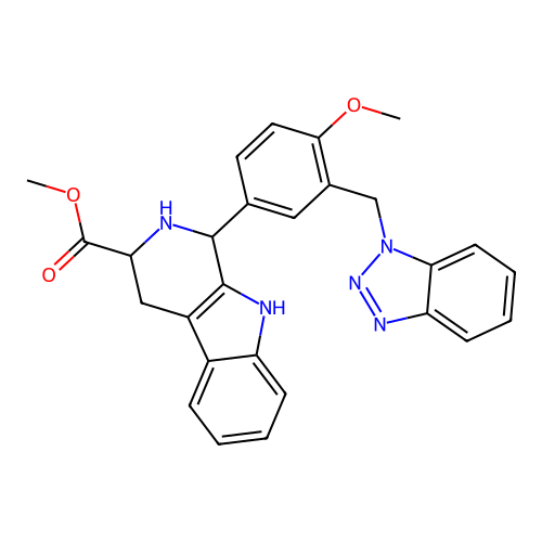 methyl 1-(3-((1H-benzo[d][1,2,3]triazol-1-yl)methyl)-4-methoxyphenyl)-2,3,4,9-tetrahydro-1H-pyrido[3,4-b]indole-3-carboxylate structure