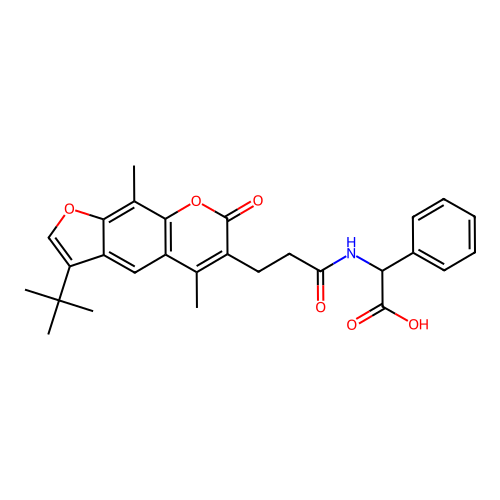2-(3-(3-(tert-butyl)-5,9-dimethyl-7-oxo-7H-furo[3,2-g]chromen-6-yl)propanamido)-2-phenylacetic acid structure