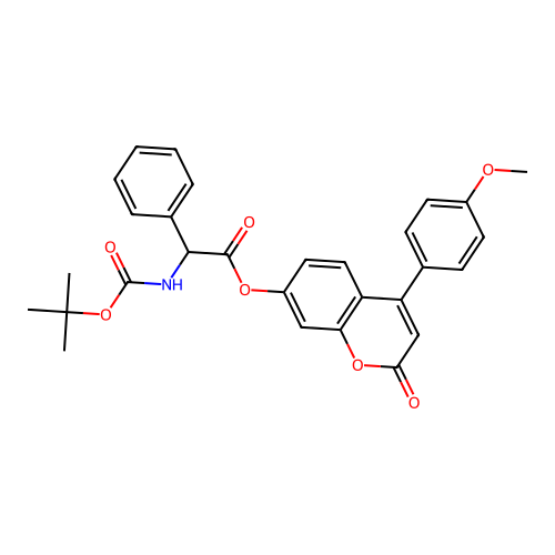 4-(4-methoxyphenyl)-2-oxo-2H-chromen-7-yl 2-((tert-butoxycarbonyl)amino)-2-phenylacetate structure