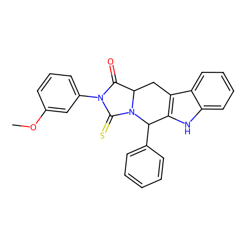 2-(3-methoxyphenyl)-5-phenyl-3-thioxo-2,3,5,6,11,11a-hexahydro-1H-imidazo[1',5':1,6]pyrido[3,4-b]indol-1-one structure