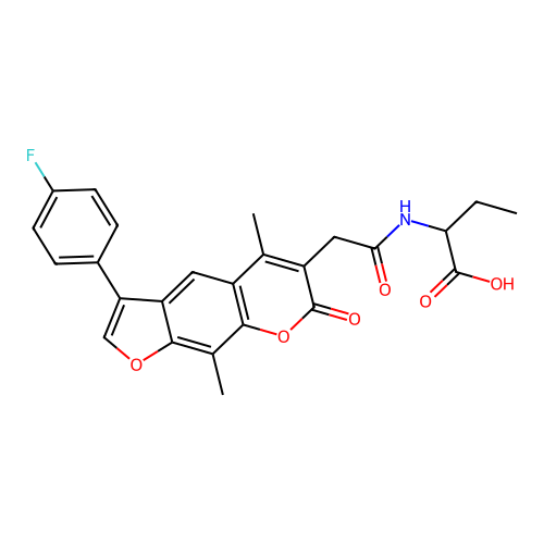2-(2-(3-(4-fluorophenyl)-5,9-dimethyl-7-oxo-7H-furo[3,2-g]chromen-6-yl)acetamido)butanoic acid structure