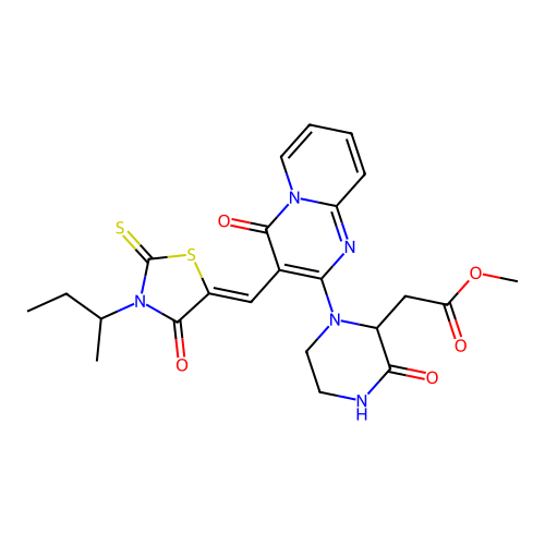 (Z)-methyl 2-(1-(3-((3-(sec-butyl)-4-oxo-2-thioxothiazolidin-5-ylidene)methyl)-4-oxo-4H-pyrido[1,2-a]pyrimidin-2-yl)-3-oxopiperazin-2-yl)acetate structure