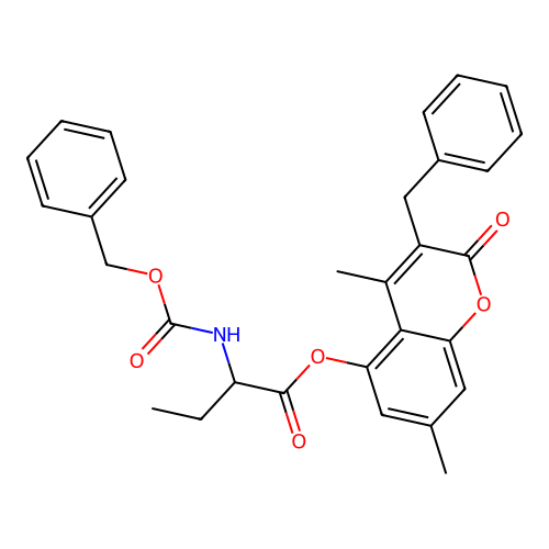 3-benzyl-4,7-dimethyl-2-oxo-2H-chromen-5-yl 2-(((benzyloxy)carbonyl)amino)butanoate structure