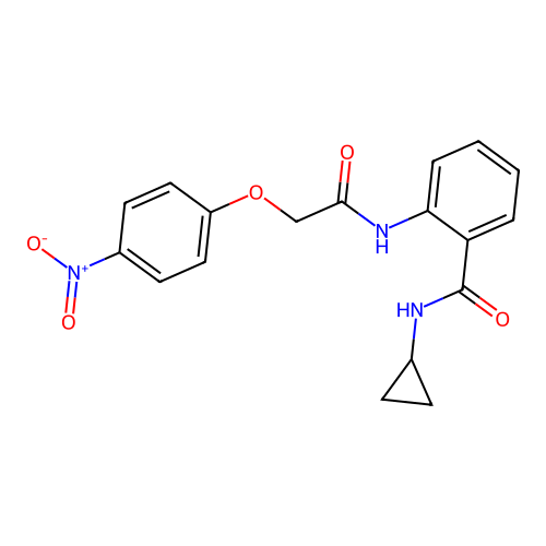 N-cyclopropyl-2-[[2-(4-nitrophenoxy)acetyl]amino]benzamide structure