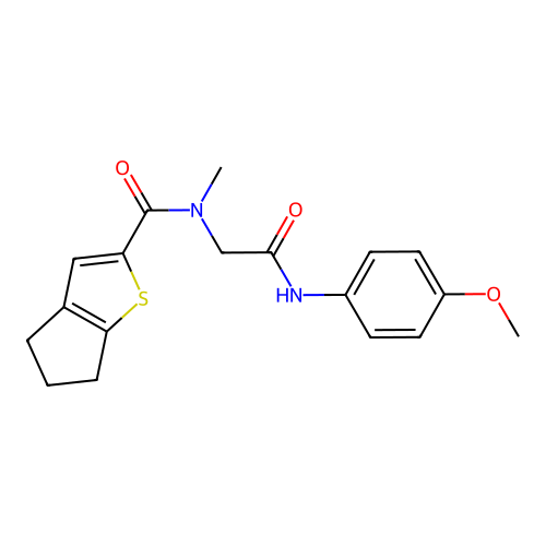 N-[2-keto-2-(p-anisidino)ethyl]-N-methyl-5,6-dihydro-4H-cyclopenta[b]thiophene-2-carboxamide structure