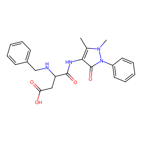 N~2~-benzyl-N-(1,5-dimethyl-3-oxo-2-phenyl-2,3-dihydro-1H-pyrazol-4-yl)-alpha-asparagine structure