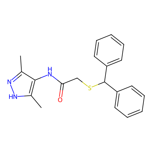 N-(3,5-dimethylpyrazol-4-yl)-2-(diphenylmethylthio)acetamide structure