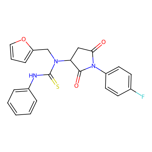 1-[1-(4-fluorophenyl)-2,5-dioxopyrrolidin-3-yl]-1-(furan-2-ylmethyl)-3-phenylthiourea structure
