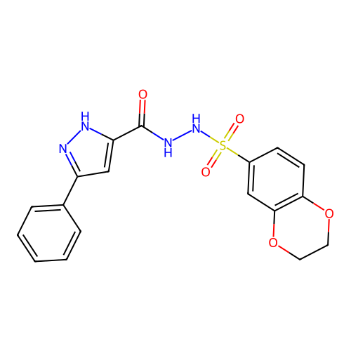 N'-(2,3-dihydro-1,4-benzodioxin-6-ylsulfonyl)-3-phenyl-1H-pyrazole-5-carbohydrazide structure