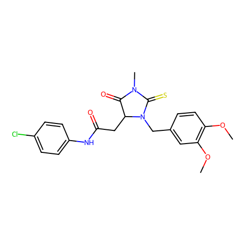 N-(4-chlorophenyl)-2-[3-(3,4-dimethoxybenzyl)-1-methyl-5-oxo-2-thioxoimidazolidin-4-yl]acetamide structure