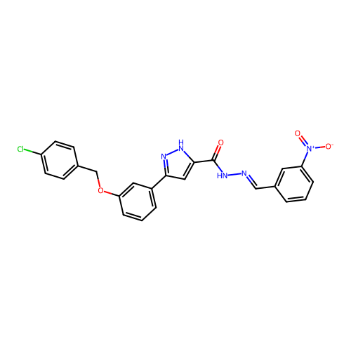 3-{3-[(4-chlorobenzyl)oxy]phenyl}-N'-[(E)-(3-nitrophenyl)methylidene]-1H-pyrazole-5-carbohydrazide structure
